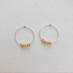 Champagne yellow handmade beaded silver hoop earrings 25mm